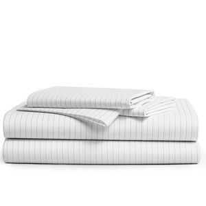 Brooklinen Luxe Sateen King Pillowcases (2) Smoke Stripe (White and Light Grey)
